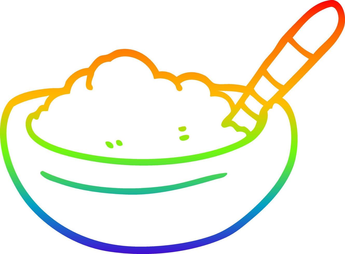 Regenbogen-Gradientenlinie Zeichnung Cartoon-Schüssel mit Kartoffelpüree vektor