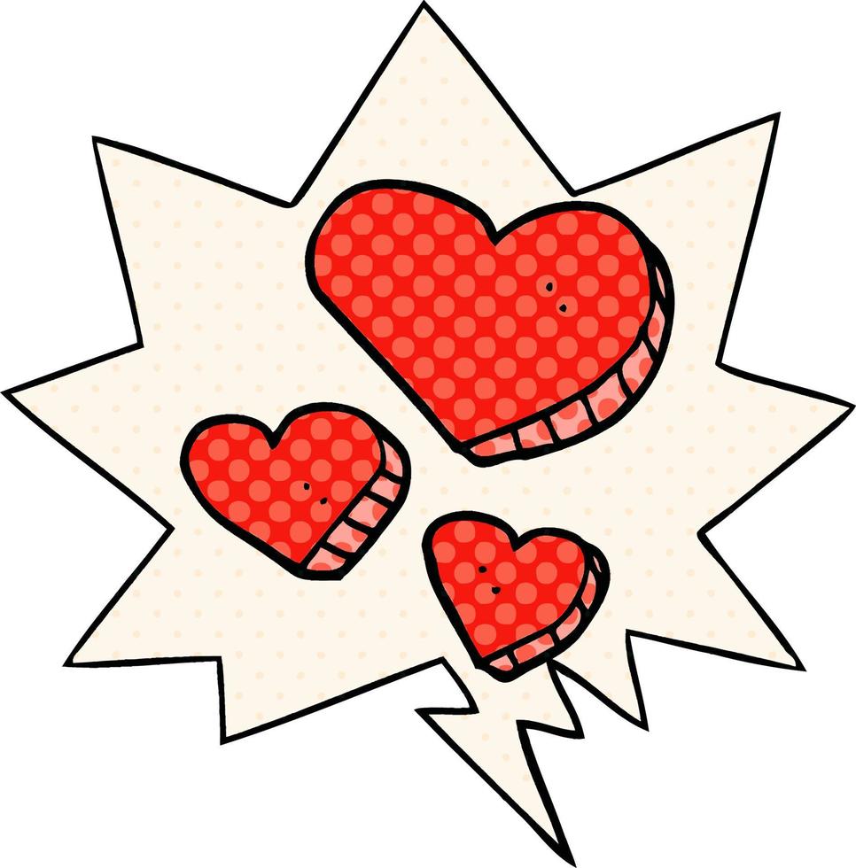 tecknad kärlekshjärtan och pratbubbla i serietidningsstil vektor