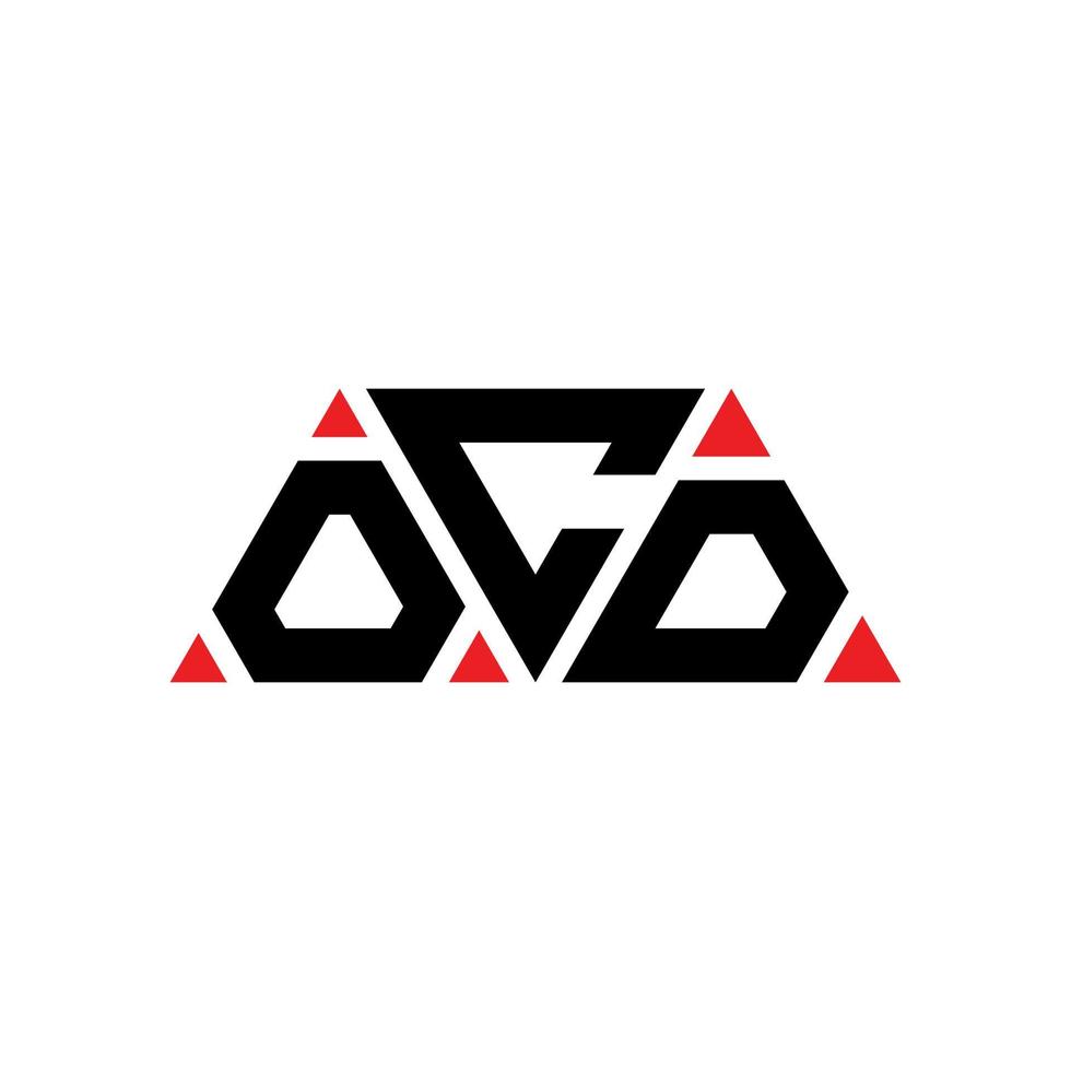 ocd triangel bokstavslogotypdesign med triangelform. ocd triangel logotyp design monogram. ocd triangel vektor logotyp mall med röd färg. ocd triangulär logotyp enkel, elegant och lyxig logotyp. ocd
