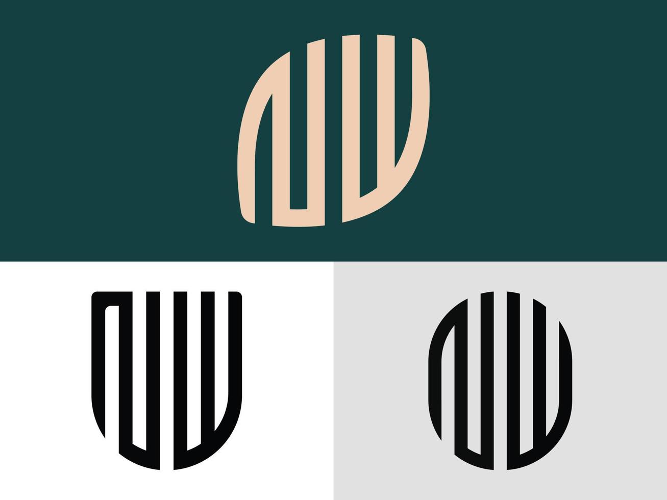 kreativa initiala bokstäver nw logo design paket. vektor