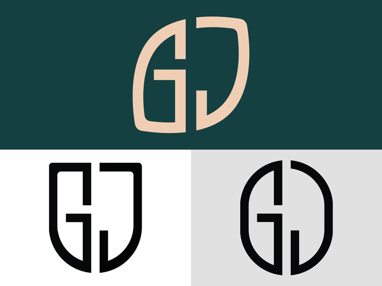 kreativa initiala bokstäver gj logotypdesigner bunt. vektor