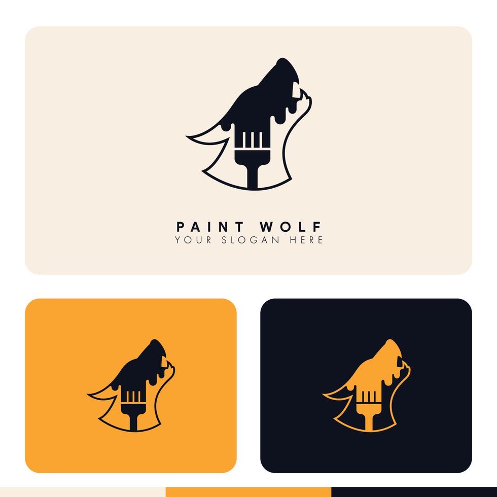 enkel minimalistisk målarpensel inuti wolf silhouette logo design illustration vektor