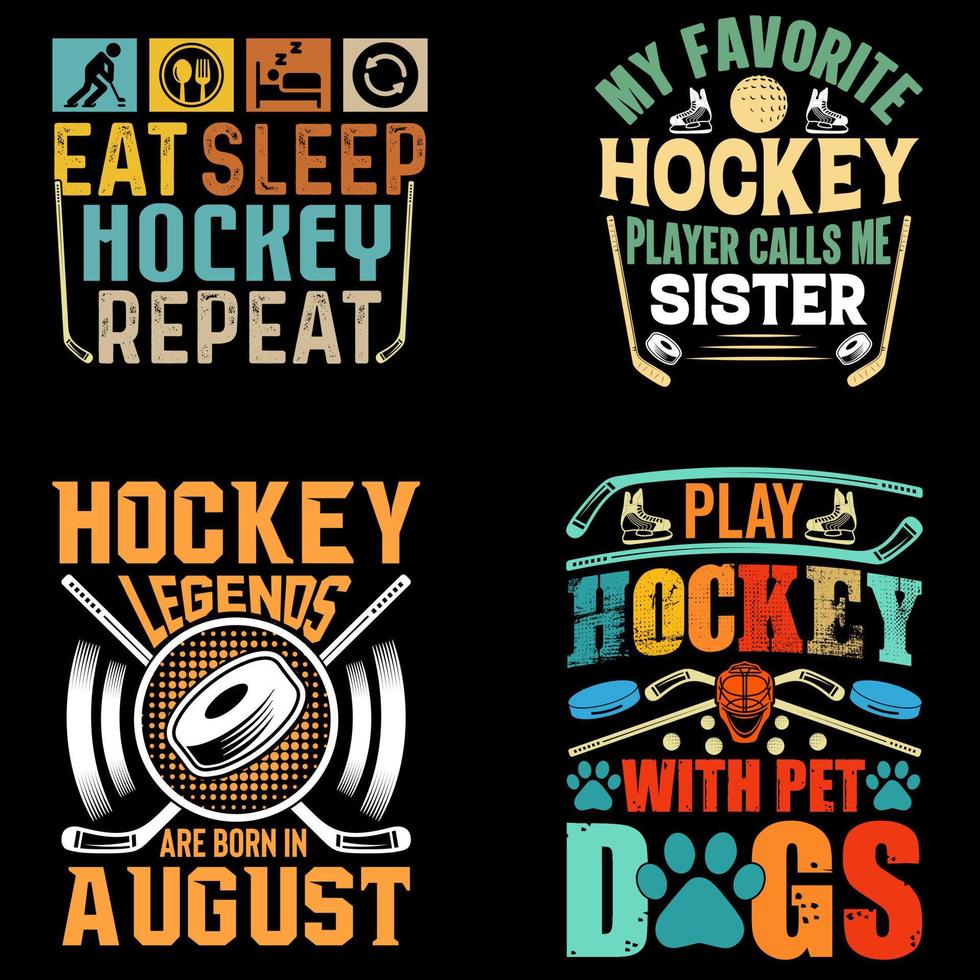 Hockey-Vektor-T-Shirt-Design, Eat-Sleep-Hockey-Wiederholung, Bundle-Design, Vektorelement, Illustration vektor