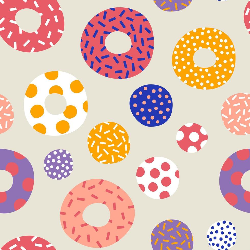 Vektor bunter abstrakter Donut-Kuchen mit Belag oder Zuckerguss nahtlose Muster für Verpackungen oder Geschenkpapier.
