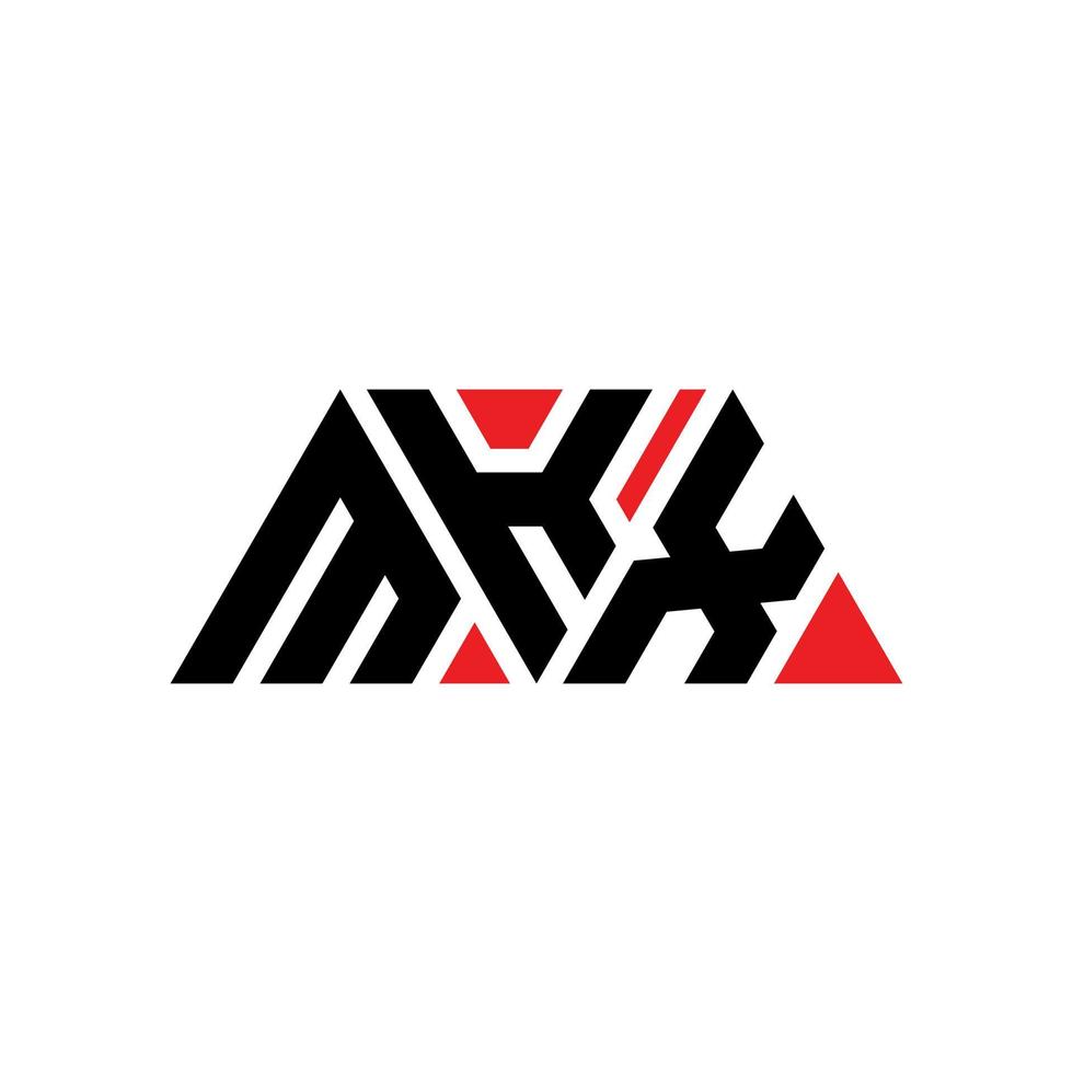 mkx triangel bokstavslogotypdesign med triangelform. mkx triangel logotyp design monogram. mkx triangel vektor logotyp mall med röd färg. mkx triangulär logotyp enkel, elegant och lyxig logotyp. mkx