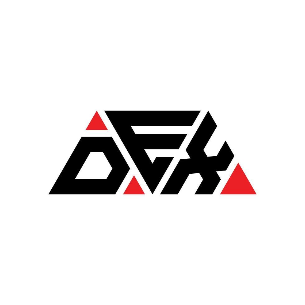 dex triangel bokstavslogotypdesign med triangelform. dex triangel logotyp design monogram. dex triangel vektor logotyp mall med röd färg. dex triangulär logotyp enkel, elegant och lyxig logotyp. dex