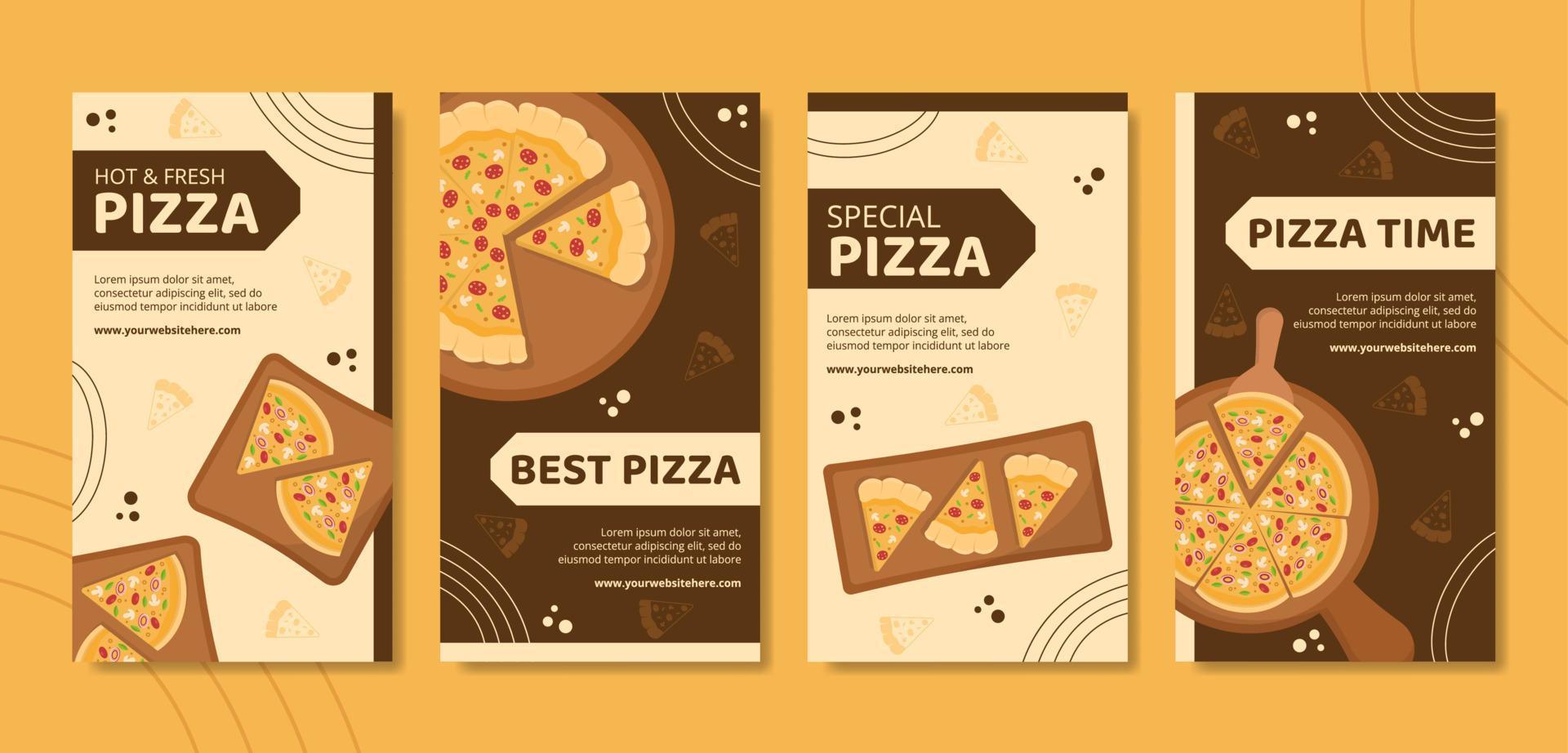 pizza mat sociala medier berättelser mall handritad tecknad bakgrund vektorillustration vektor