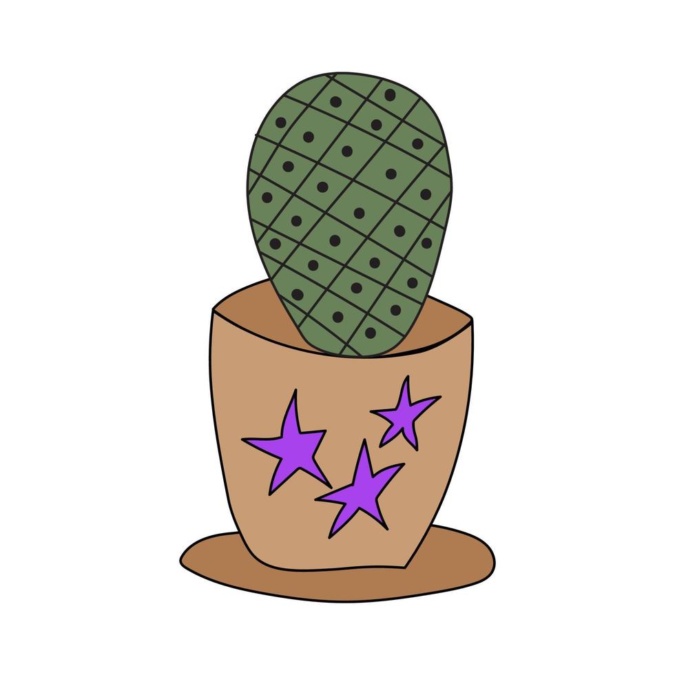 hemplanta kaktus i en lerkruka. söt vektor doodle illustration av krukväxt
