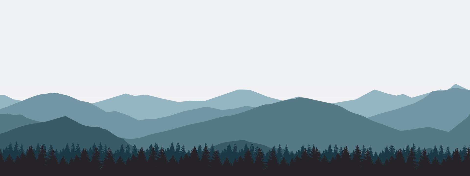 Landschaft Berglandschaft schöne dunkelblaue Berge mit Nebel Sonnenaufgang und Sonnenuntergang. vektor