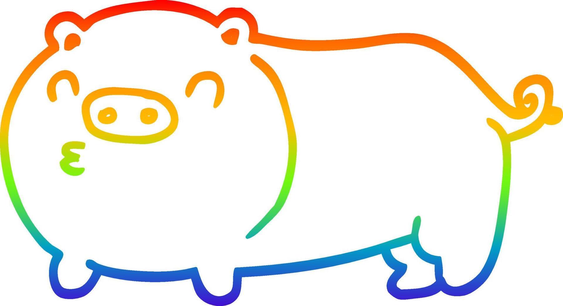 Regenbogen-Gradientenlinie Zeichnung Cartoon-Schwein vektor