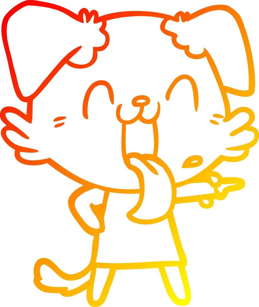 warme Gradientenlinie Zeichnung Cartoon keuchender Hund im Kleid vektor
