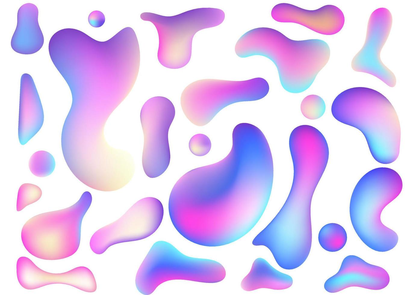 flüssiger fluss pastellviolett, blauer 3d-neon-lavalampen-vektorgeometrischer satz für banner-, karten- oder ui-design. Verlaufsgitterblase in Form eines Wellentropfens. flüssige bunte abstrakte formen. vektor