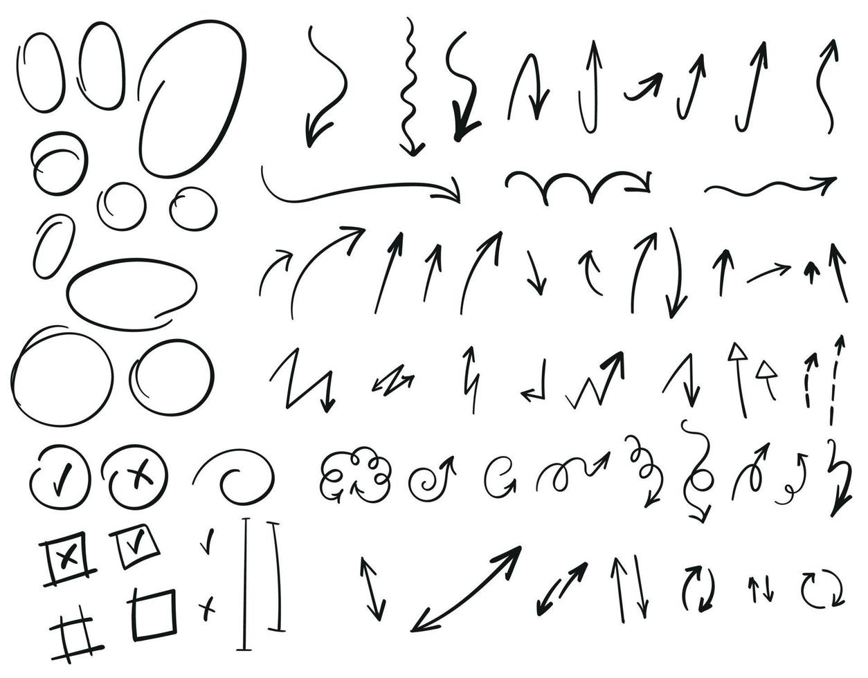 vektorkunstillustration des hand gezeichneten pfeiles. eine Reihe von Linienobjekten für das Design. abstrakte Pinselzeichnung vektor