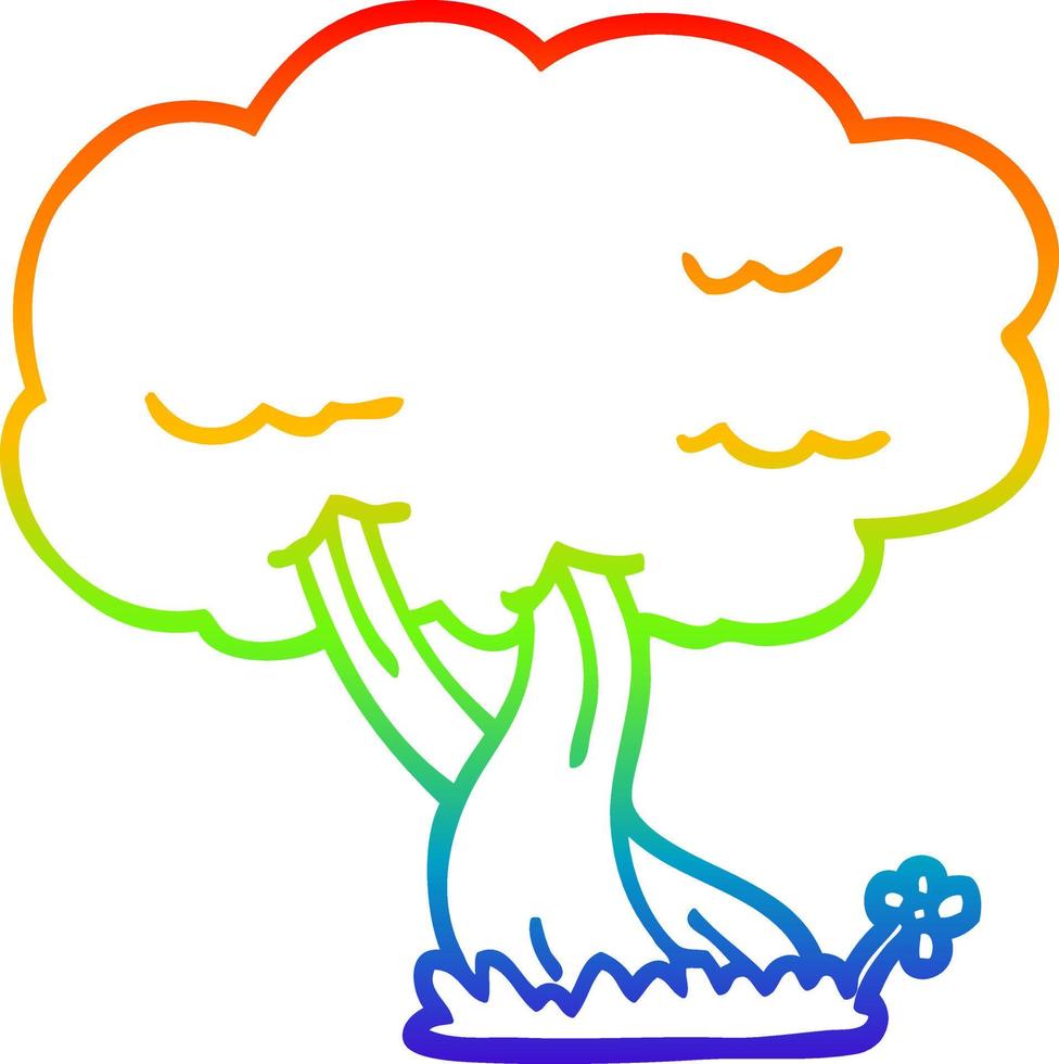 Regenbogen-Gradientenlinie Zeichnung Cartoon-Baum vektor