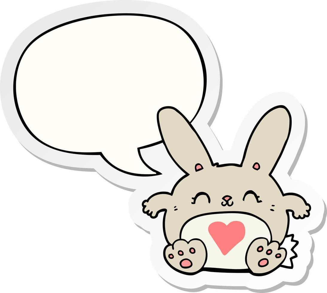 söt tecknad kanin och kärlekshjärta och pratbubbla klistermärke vektor