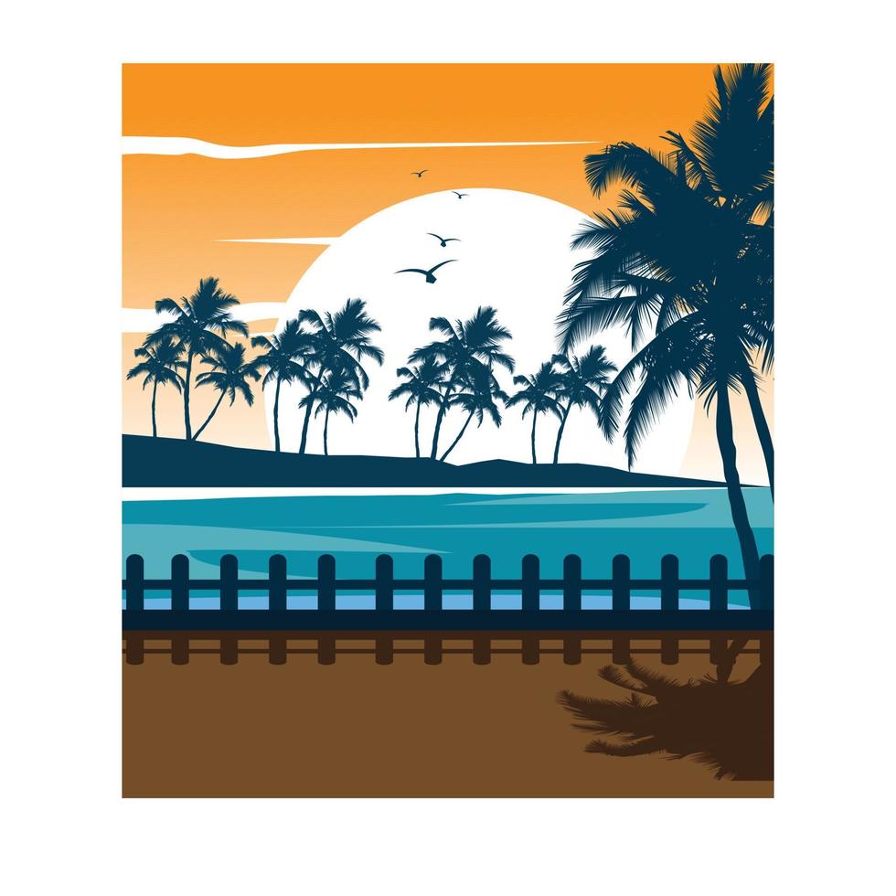 strand, palm, palmträd, ö, paradis, land, semesterort, bakgrund, affisch, naturlig, natur, solnedgång, sol, soluppgång, utomhus, semester vektor
