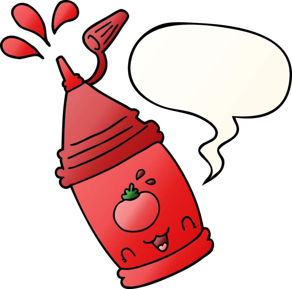 Cartoon-Ketchup-Flasche und Sprechblase in glattem Farbverlauf vektor