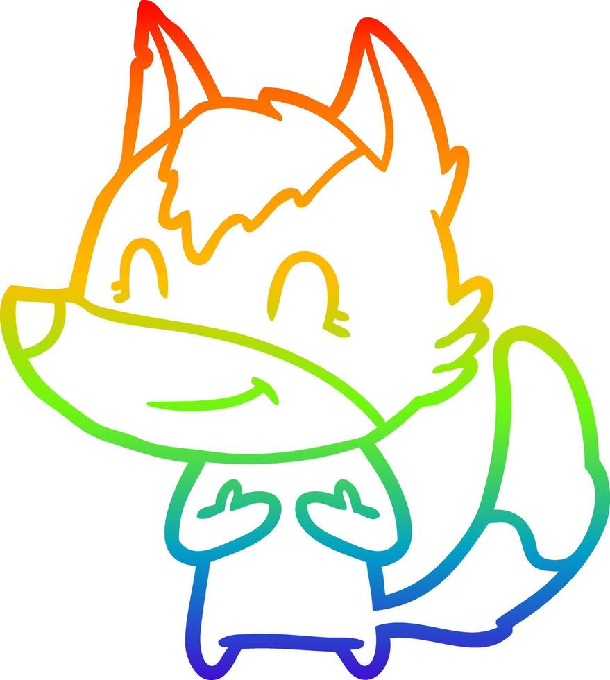 Regenbogen-Gradientenlinie, die einen freundlichen Cartoon-Wolf zeichnet vektor