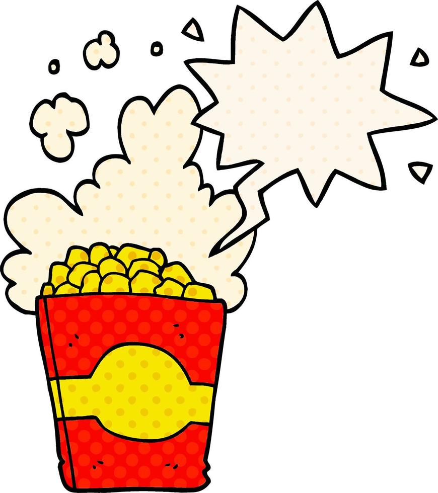 tecknad popcorn och pratbubbla i serietidningsstil vektor