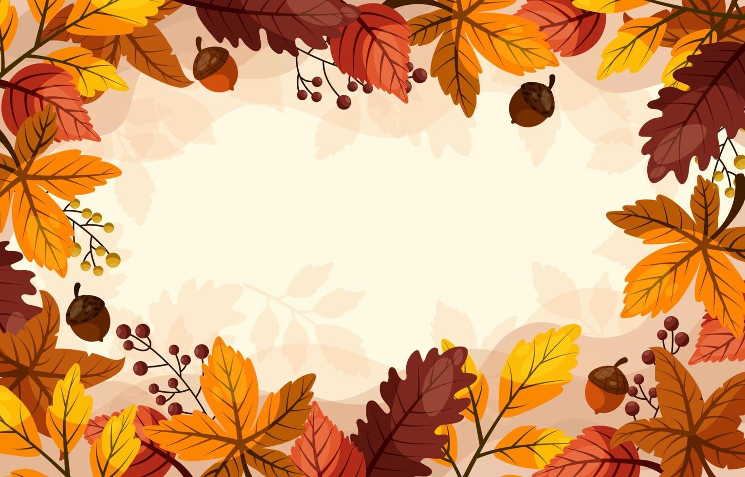 hösten hösten blommiga röda gula löv och ekollon bakgrund vektor