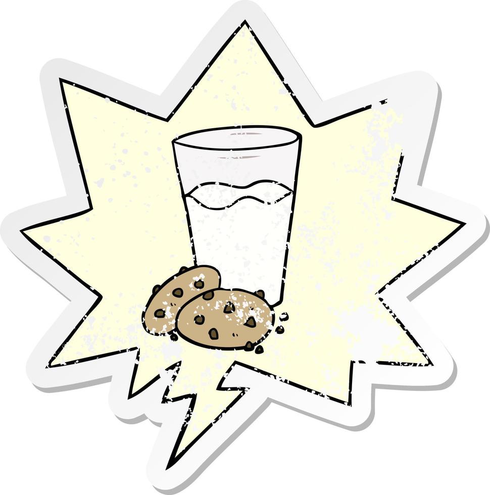 Cartoon-Kekse und Milch- und Sprechblasen-Distressed-Aufkleber vektor