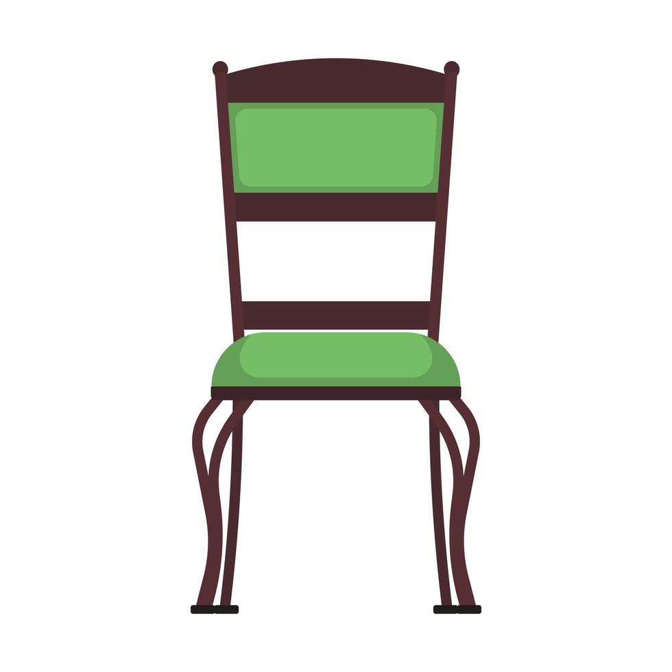 klassisk stol grön vektor ikon framifrån. möbler hem interiör isolerade. retro lyxrum sitta. tecknad soffa platt pall