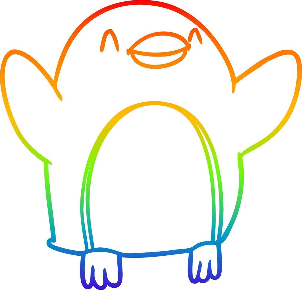 Regenbogen-Gradientenlinie Zeichnung Cartoon-Pinguin, der vor Freude springt vektor