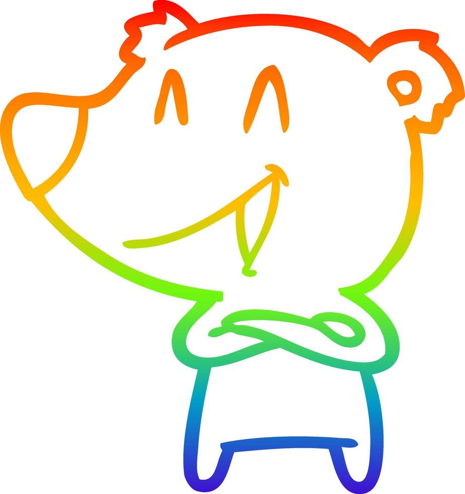 regnbågsgradient linjeteckning skrattande björn med korsade armar tecknad vektor