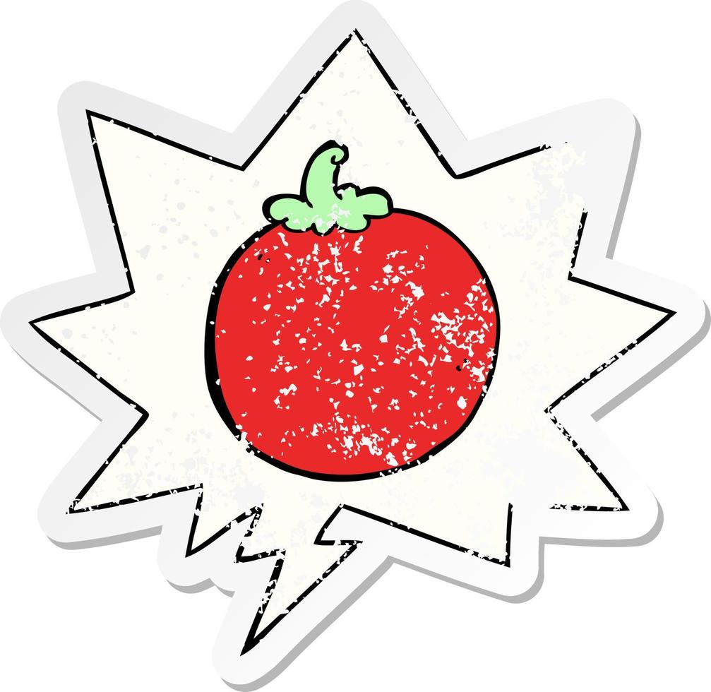 tecknad tomat och pratbubbla nödställda klistermärke vektor