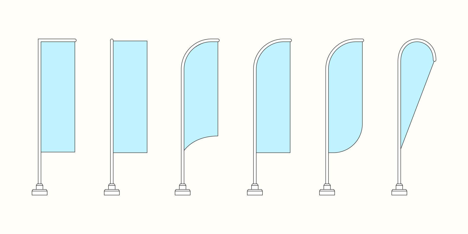 Werbeflaggen-Vektor, isolierter Vorlagensatz. Federflaggen von Segel, Klinge, Träne, Feder und mehr Formen. modellsammlung für eventdesign, werbung und promo. vektor