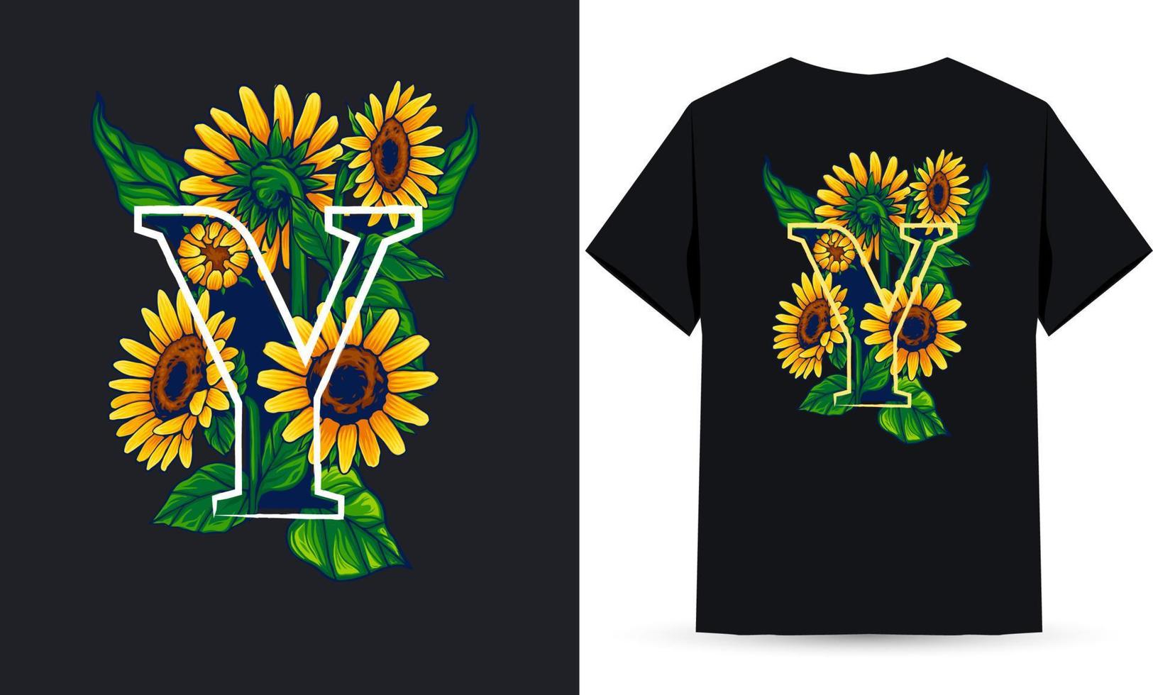 buchstabe y alphabet sonnenblume und sommerillustration geeignet für den siebdruck von hemden vektor