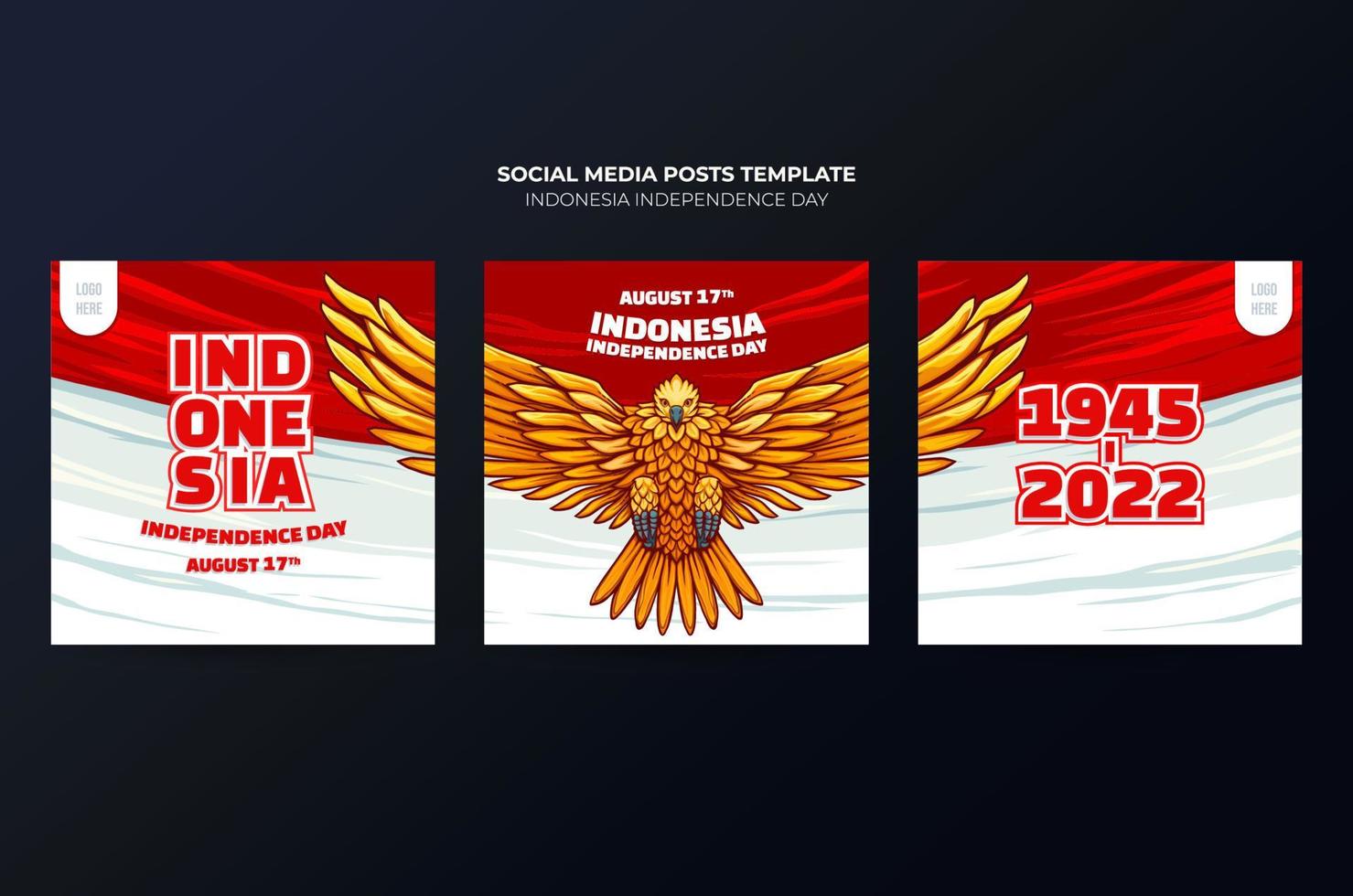 malldesign av sociala medier för den indonesiska självständighetsdagen med flygande örn vektor