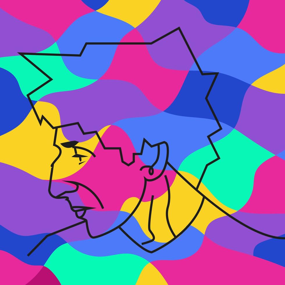 skiss illustration av en mans ansikte med svarta linjer och en färgstark bakgrund lämplig för konstfull dekoration vektor