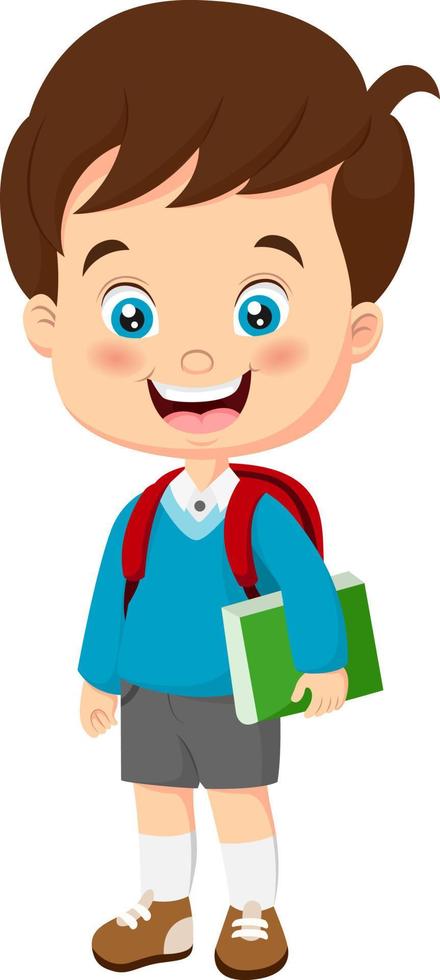 tecknad liten skolpojke som håller en bok vektor