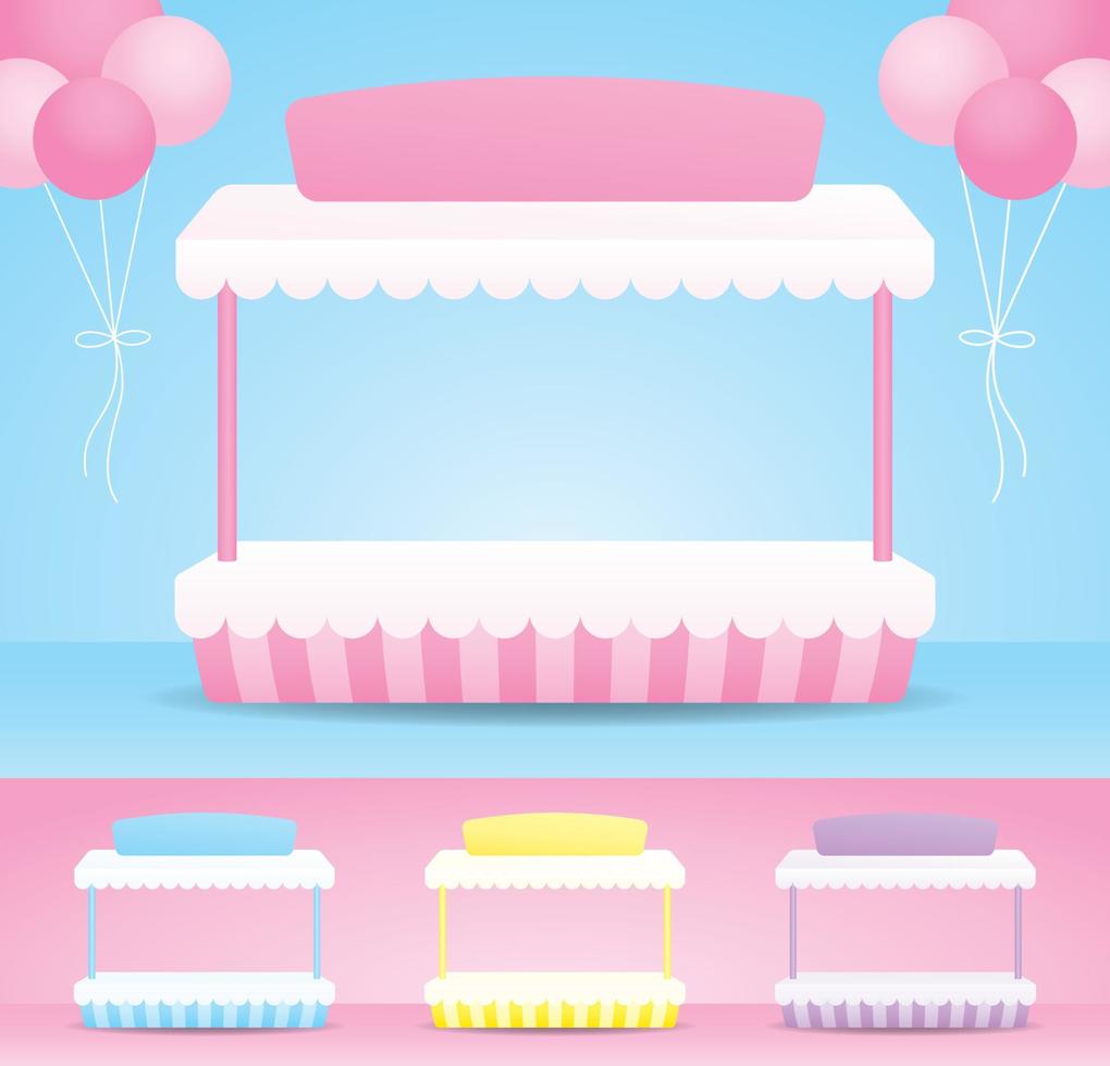 niedliche girly pastellthekenanzeige mit markise 3d-illustrationsvektorsammlung zum setzen von objekten vektor