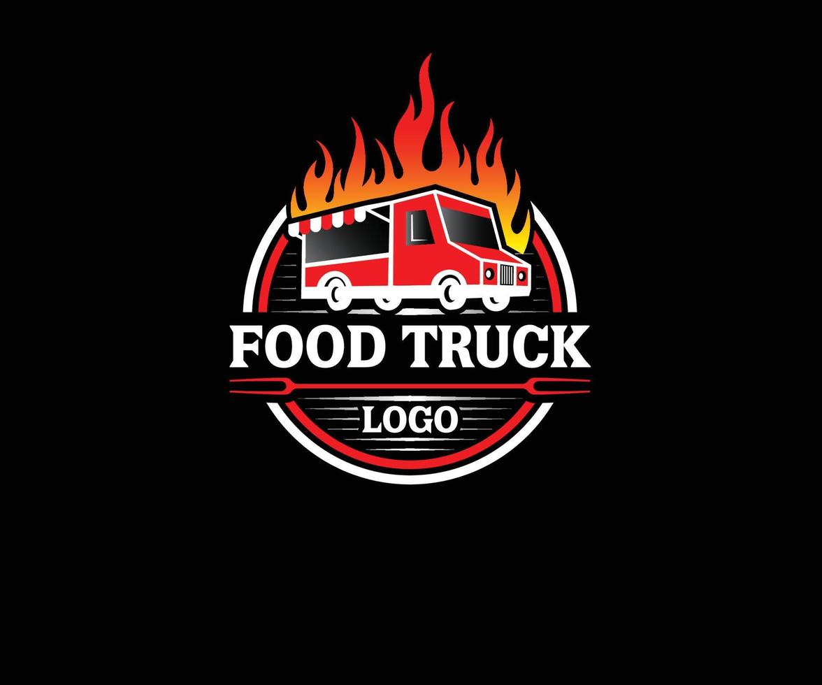 food truck logotyp. restaurang leverans service food truck vektor logotyp.