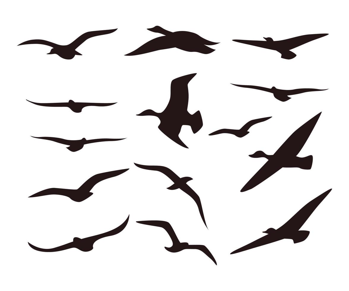 siluett fåglar ikonuppsättning vektor mall