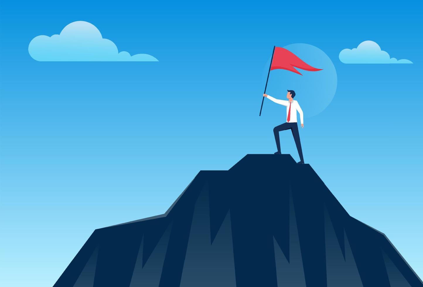 affärsman håller upp framgång flagga på toppen av berget. företag, framgång, ledarskap, prestation, människor framgångsrik karriär koncept vektorillustration vektor