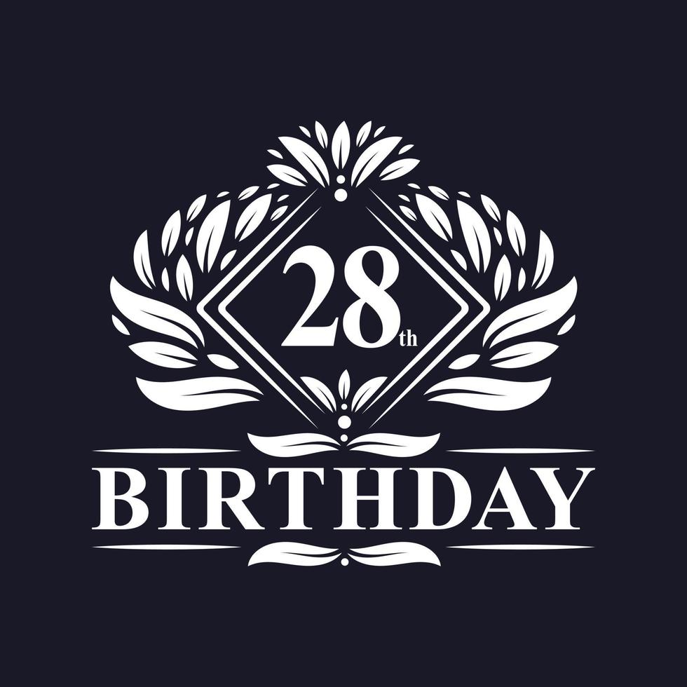 28 Jahre Geburtstagslogo, Luxusfeier zum 28. Geburtstag. vektor