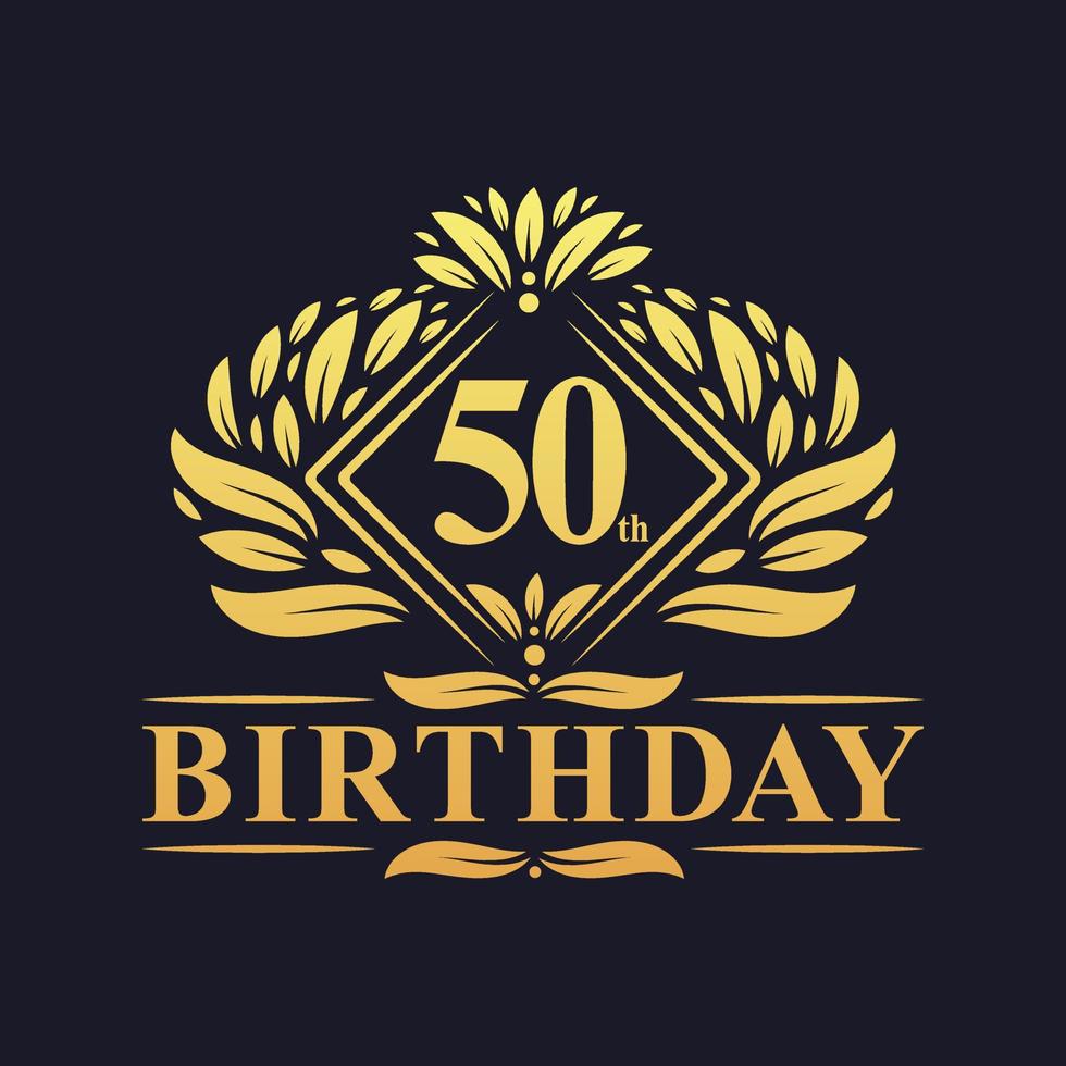 50 års födelsedaglogotyp, lyxigt gyllene 50-årsfirande. vektor
