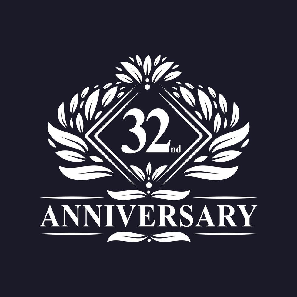 32 års jubileumslogga, lyxig blommig 32-års logotyp. vektor