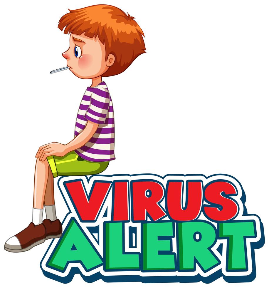 virusvarningstext med sjuk pojke vektor