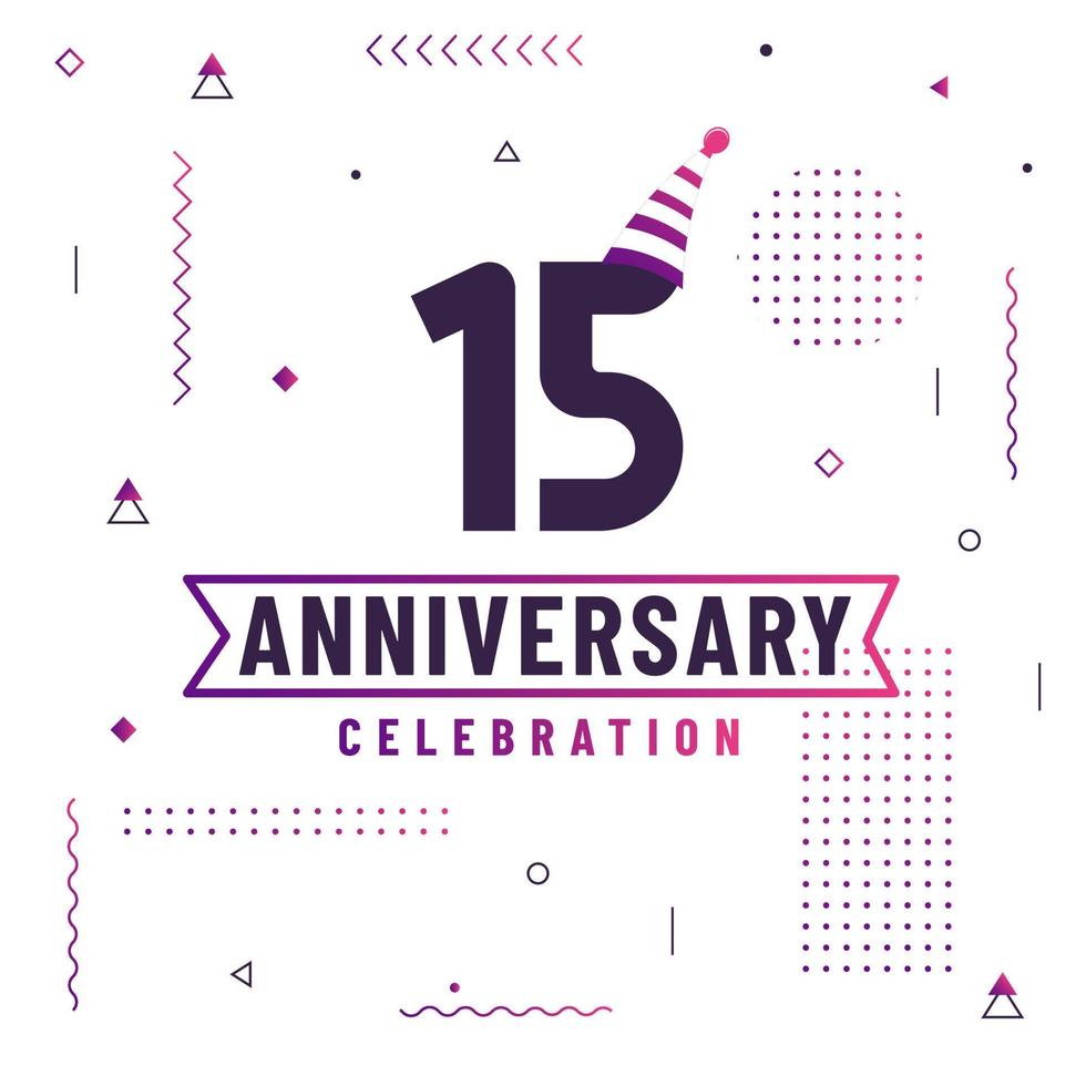 15 års jubileum gratulationskort, 15 års firande bakgrund gratis vektor. vektor