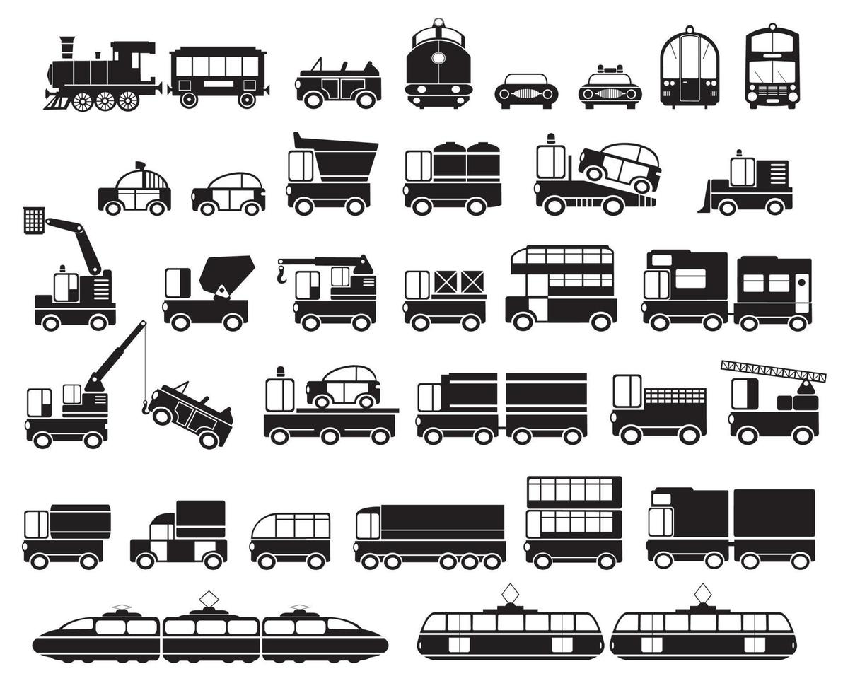 silhuetter av bilar. stadstransporter. transport. taxi, lastbilar, släp, husvagn, skåpbil. vektor