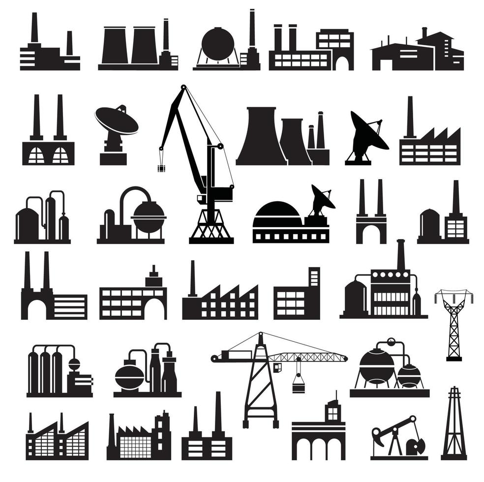 Silhouetten von Industriehäusern. städtische Landschaft. Gebäude, Häuser, Fabriken, Gebäude, Lagerhallen. vektor