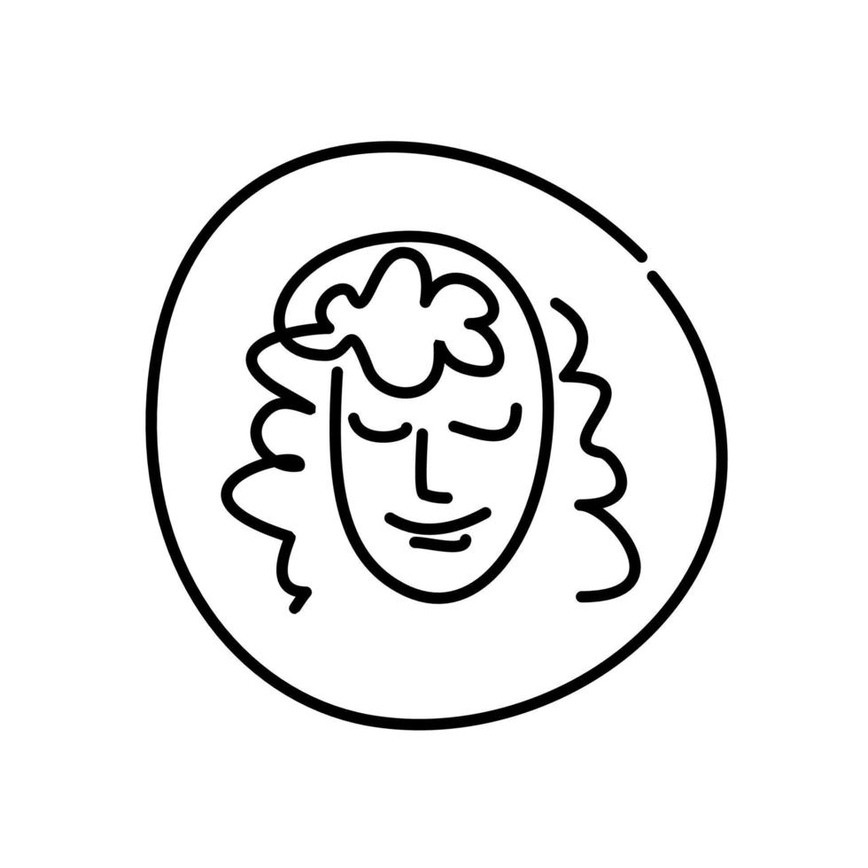 Mädchengesichtslogo. Frisur Frau - Vektorsymbol isoliert auf weißem Hintergrund. Friseur, Haarpflege. lockiges haar, haarwuchskosmetik. weibliches Aussehen vektor