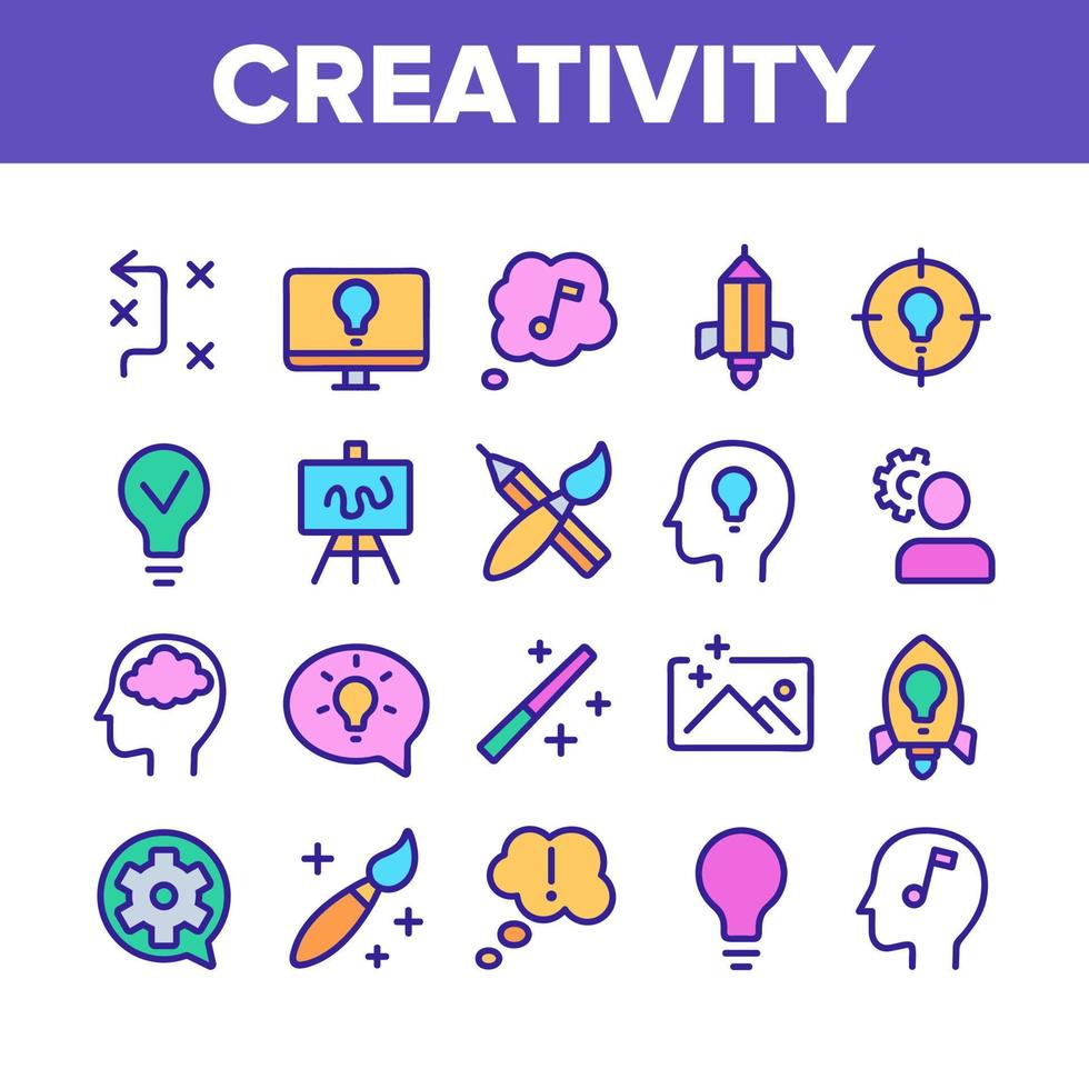 kreativitet samling element ikoner set vektor