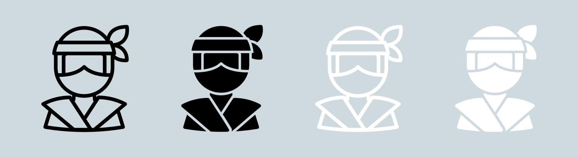 ninja ikonuppsättning i svartvita färger. japansk krigare tecken vektor illustration.