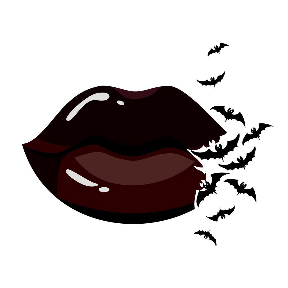 Halloween-Lippen-Make-up, Fledermäuse, schwarzer Lippenstift. vektor