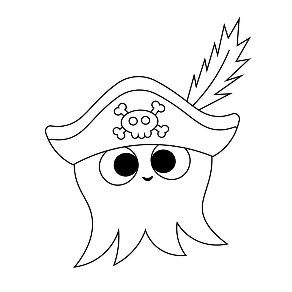 niedlicher Cartoon-Oktopus-Pirat. Zeichnen Sie die Illustration in Schwarzweiß vektor